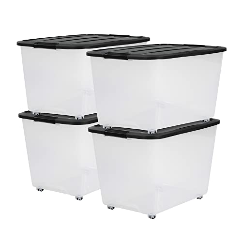 Iris Ohyama, Box/Set of 4 storage boxes, 60 L,Stackable,Clips, Bedroom, Living room, Office - Top Box Roller TBR-60 - Black