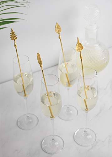 Image of Barcraft Premium Cocktail Stirrers in Gift Box for thinKitchen, Leaf Design, Stainless Steel, Gold Coloured, Set of 4