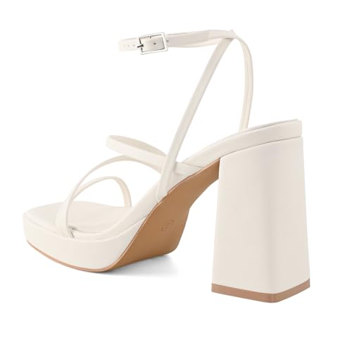 Image of Shoe'N Tale Platform Heels for Women Strappy Block Chunky Heels Square Toe Ankle Buckle Sandals