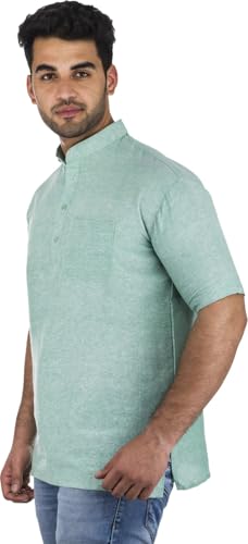 Image of Men's Cotton Short Kurta Without Pant | Mandarin Neck Short Kurta | Half Sleeve Casual Kurta | Traditional Ethnic Regular Kurta | Solid Plain Kurta for Men's (Pack of 1)
