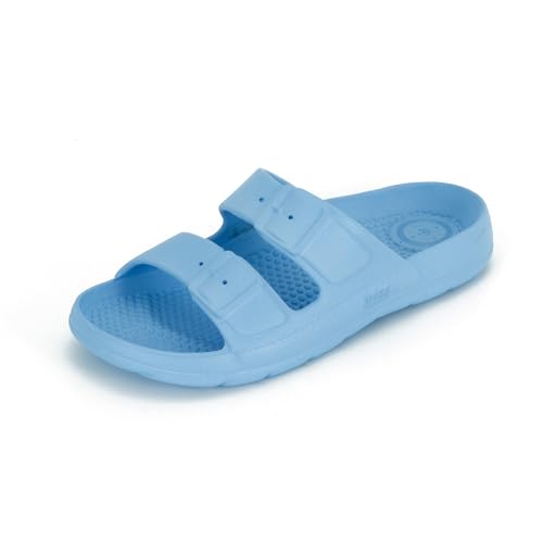 Image of Totes Kids Everywear Double Buckle Slide Sandals Lightweight Waterproof Slides with Textured Footbed