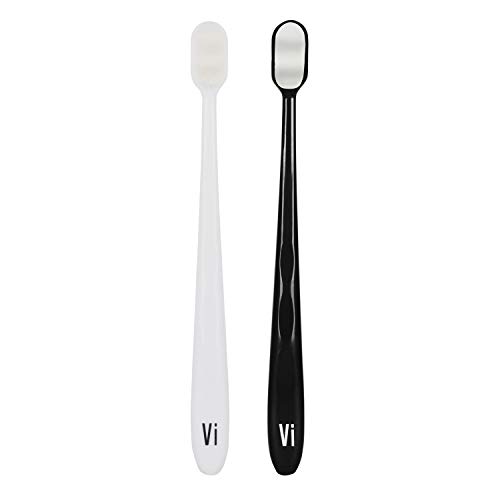 Vi Brush - Toothbrush Extra Soft | Nano Bristles With Tongue Cleaner | Slim Soft | Cavity Defense | Zig-Zag Sensitive Soft | Anti-Bacterial (2 Pcs Black & White)