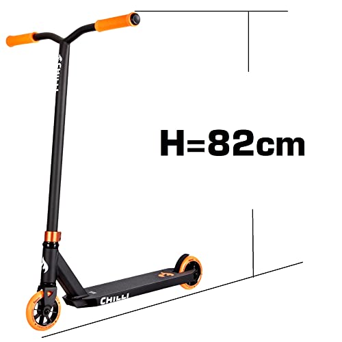 Chilli Pro Scooter Stunt-Scooter H=82cm Trick Tret Roller schwarz Orange + Fantic26 Sticker + Griptape