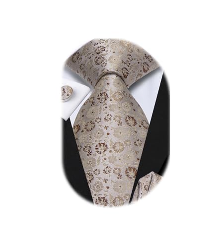Image of Hi-Tie 70 inches Ties for Men Silk Extra Long Necktie and Pocket Square Cufflinks Set Men Big and Tall Tie Business