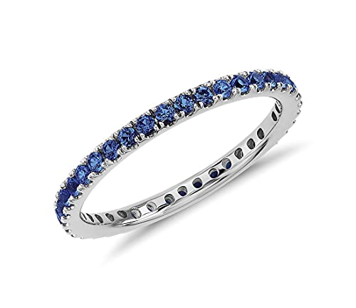 0.5 Carat Blue Sapphire Round Cut Stackable Eternity Rings For Women In 10K White Gold Anniversary And Wedding Pave Setting (Gemstone 0.5 ctw, Color: Blue, Clarity: VS)