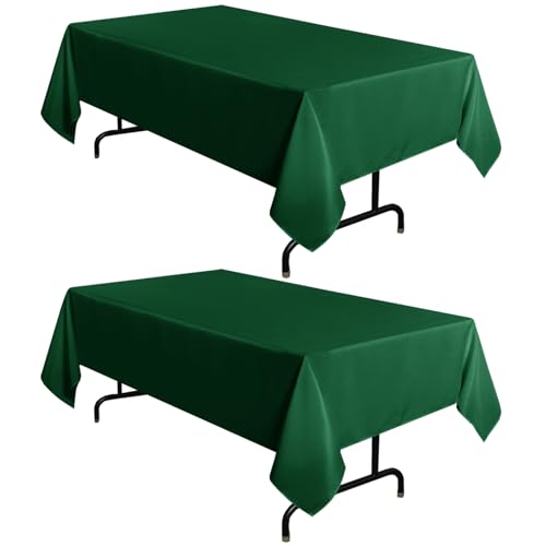 Image of sancua 2 Pack Hunter Green Tablecloth 60 x 102 Inch, Rectangle 6 Feet Table Cloth - Stain and Wrinkle Resistant Washable Polyester Table Cover for Dining Tables, Buffet Parties and Camping