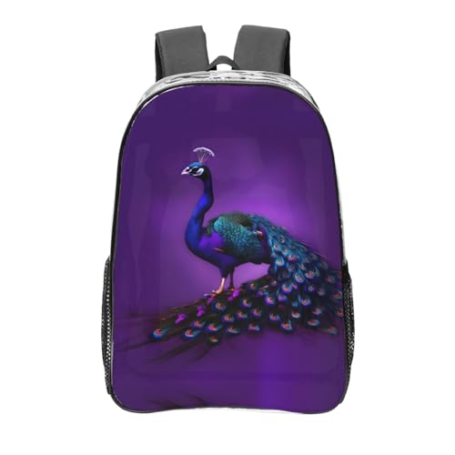 Sac à dos transparent à motif paon violet avec poches de rangement