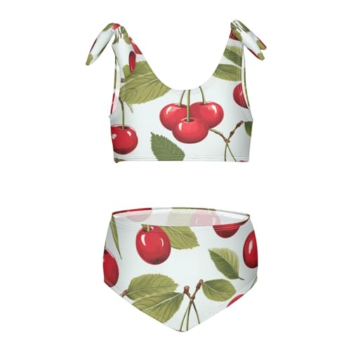Girls Swimsuits Set 2pcs Cherrys Bathing Bikini Suits Tie Tankini