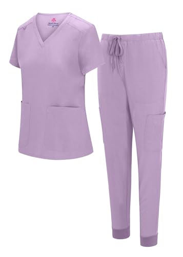 Natural Uniforms Womens Essential Cool Stretch Jogger Scrub Set (Lavender, ...