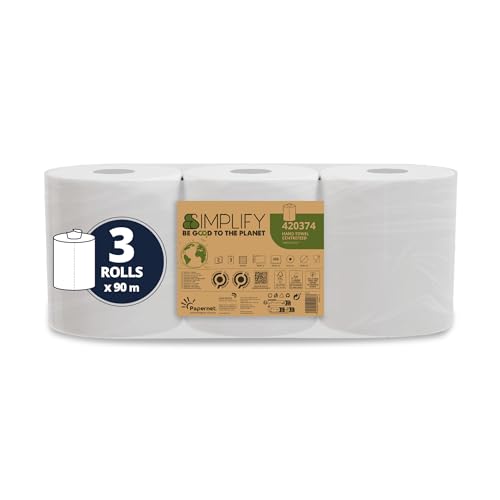 Papernet Simplify 420374 Centrefeed Carbon Neutral Handtuchrolle, 3 Rollen 90 m reines Zellulose-Papier, 2-lagig, 450 Abrisse pro Rolle 19,6 x 20 cm
