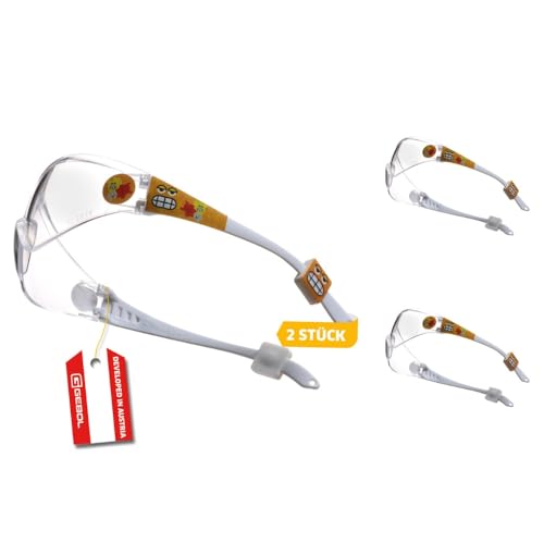 Gebol Little Helpers 2 Stk. Kinderschutzbrillen aus Polycarbonat mit Brillenstoppern & Personalisierungs-Stickern kratzfest leicht & bequem Klar Emoji