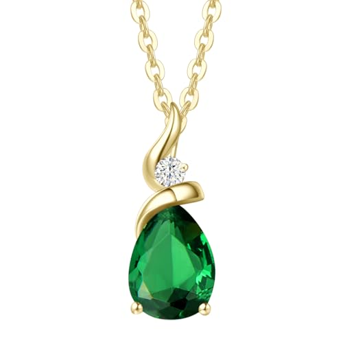 14K Gold Teardrop Emerald Necklace May Birthstone...