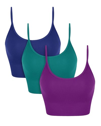 Image of ODODOS Seamless Sports Bra for Women Ribbed Camisoles Non Padding Yoga Bra Crop Tank Tops