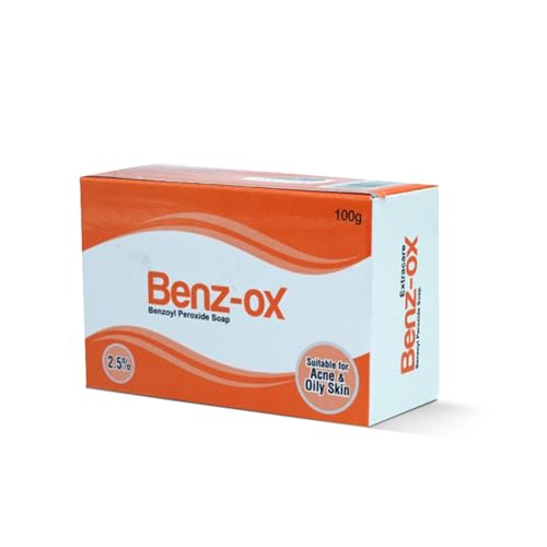 Benz-ox Benzoyl Peroxide Soap 2.5% I Medicated cleanser for oily Acne-Prone skin I Kills acne-causing bacteria I PH 5.5 I Gentle I Soap-Free Cleanser I Reduces pimples Blemishes & excess oil I 100gm