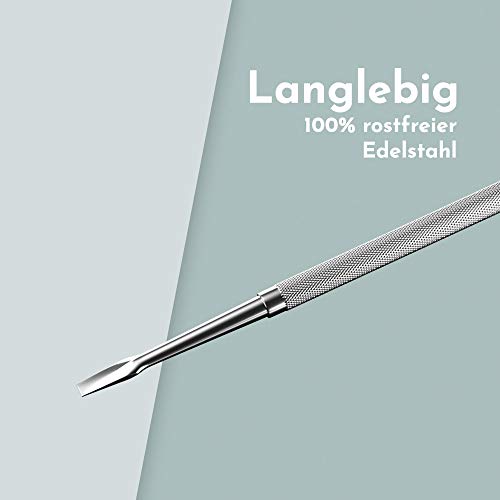 Eico Nagelhautschieber Edelstahl - Dreiteiliges Set mit Etui - Nagelhaut Cuticle Pusher & Nagelreiniger Set… – Bild 4