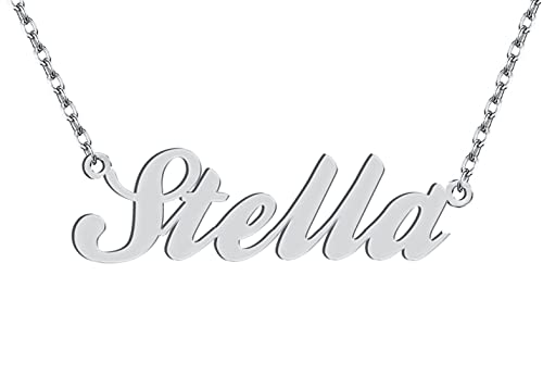 Dancing Wolf Silver Stella Name Necklace Initial Charm Nameplate Necklaces for Womens Birthday Friendship Jewelry Stainless Steel