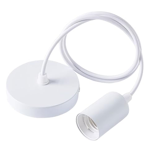 Vaniika Lámpara colgante E27, con cable de lámpara colgante de 100 cm, color blanco, portalámparas con cable, cable de lámpara con casquillo para lámpara de techo, lámpara colgante, sala de estar
