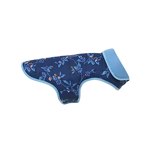 Image of Pet Brands Cath Kidston Reversible Dog Raincoat, Water Resistant Puffer Jacket for Dogs | Flora Fauna Print - Medium Blue