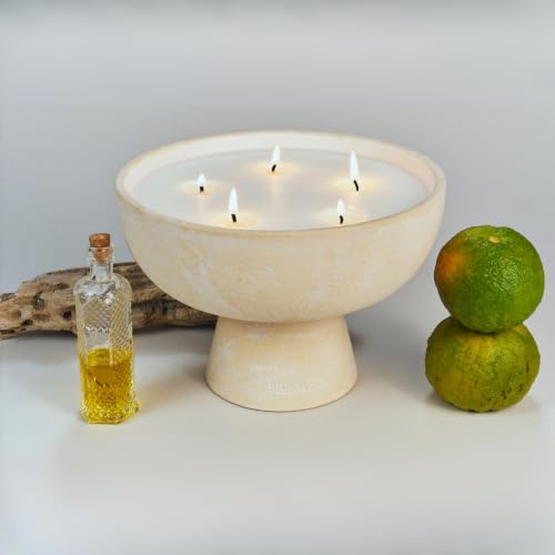 Blueme Blueme Nostalgia Candle | Bergamot & Musk | 5 Wick - Refillable Wellness Candle with Essential Oils, Hand Finished & Poured Soy Wax Blend Ceramic Vessel, Natural Cotton Wicks | Giant 45 oz