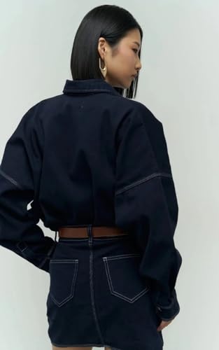 PIRAL Women’s Navy Denim Skirt Set – Oversized Jacket & Mini Skirt, 100% Cotton, Contrast Stitch Detailing4