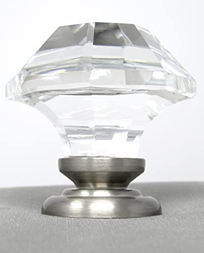 Two Oversized Asscher-Cut Old Town Lead Crystal Bifold /Wardrobe Knobs, Almost 2" In Diameter. Brushed Nickel Stem Topped Over Nickel Which Is Visible In The Base. Another 3Rd Generation Roussodesigns For When You Need The Ultimate Knob Pull . #TOP1