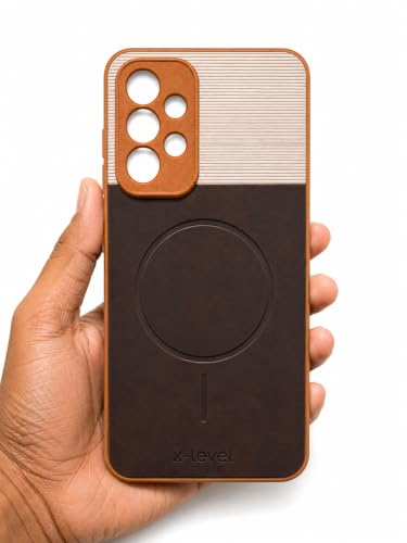 Image of Bintage Dual-Leather Mac Safe Design Phone Case| Soft Touch Finish | Full Camera Protectection Back Cover Compatible for Samsung Galaxy A23 5G - White & Choco Brown