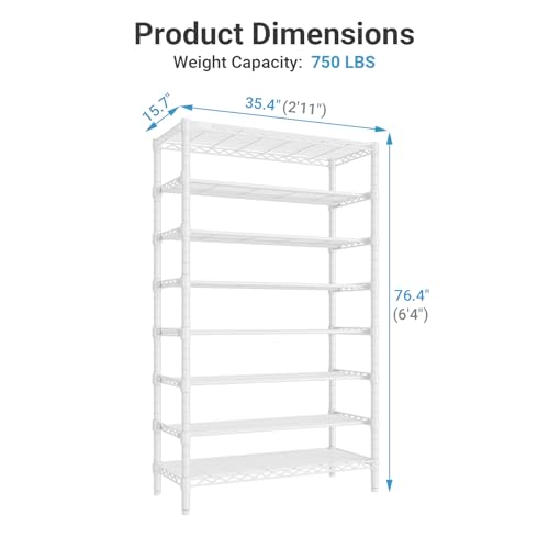 Image of VIPEK S1 Plus Shoe Rack, 8-Tier Extra Wide Heavy Duty Shoe Organizer, Large Capacity Metal Shoe Cabinet Up to 40 Pairs, Adjustable & Detachable Shoe Storage for Entryway /Bedroom /Closet, 750 lbs White