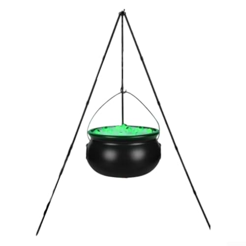 Valixirant Decorazione per strega di Halloween, bulbi oculari illuminati verdi, supporto treppiede in ferro duraturo, vaso di plastica diametro 24,9-31,8 cm, espositore da giardino e patio (32 cm)
