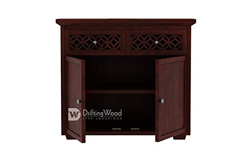 Image of DRIFTINGWOOD Solid Sheesham Wood Sideboard Tv Cabinet for Living Room | Free Standing Movable Tv Unit Side Board Table with 2 Drawer & 2 Door Cabinet Storage Furniture for Home | Mahogany Finish