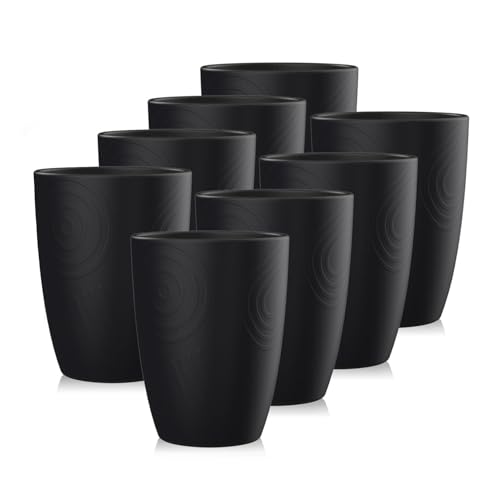 Wrova Reusable Plastic Cups | Set of 8 | Unbreakable Plastic Glasses 350ml Lightweight Drinking Glasses Microwave and Dishwasher Safe Lightweight Plastic Tumblers for Camping School RV - Black