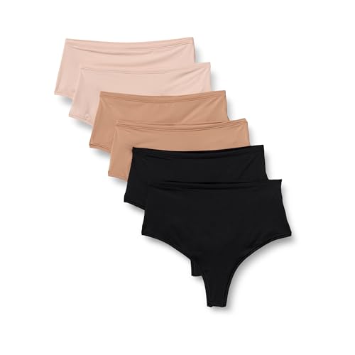 Amazon Essentials Women's Microfiber High Waisted Thong, Pack of 6