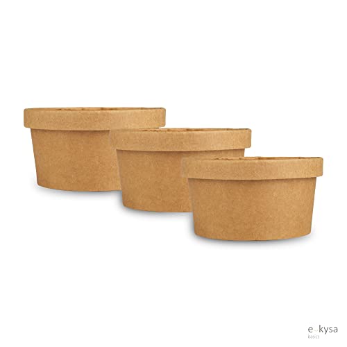 Image of ekysa basics Disposable Craft Paper Food Container with Lid - 350 ml, Thick-Walled, Leak-Resistant, Eco-Friendly Bowl /Tub, Brown, Pack of 15