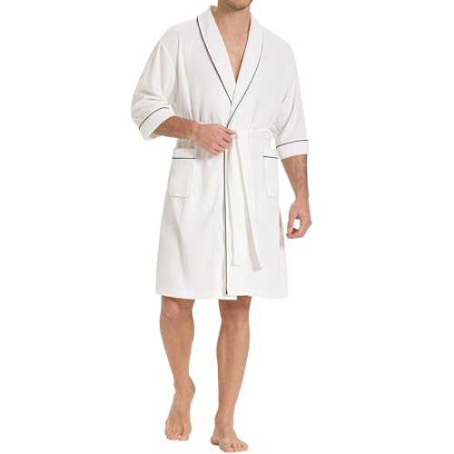 SIORO Men’s Waffle Knit Robe with Shawl Collar, Short Lightweight Bathrobe with Pockets, Perfect for Spa, Summer & Shower3