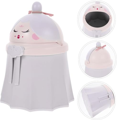 Image of Mini Desktop Trash Bin Small Trash Can with Lid, Countertop Wastebasket, Pink Chaise Desktop Trash Can Cute and Elegant Plastic Storage Bucket