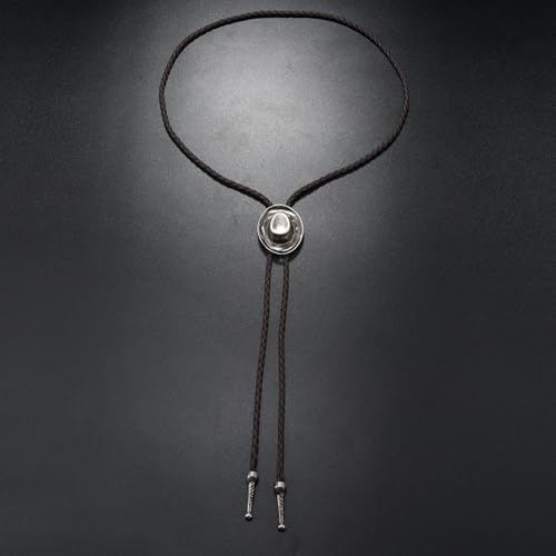 Image of Bolo Tie for Men Women Cowboy Turquoise Celtic Natural Tiger Eye Stone Longhorn Bull Western Leather Bolo Necktie