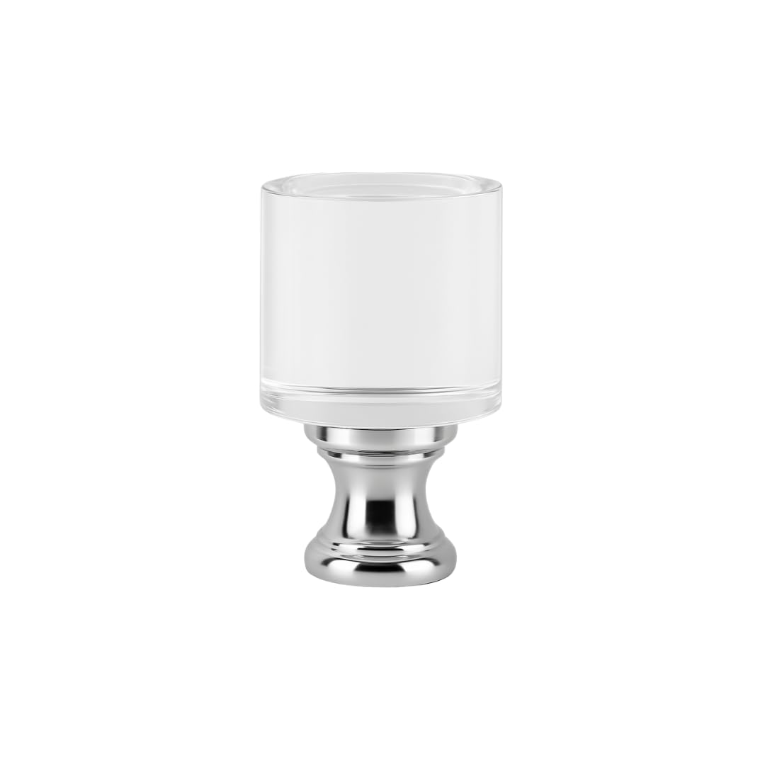 Royal Designs, Inc. F-5038L-1 Clear Lucite Lamp Finial, 1.25 x 2.5 inch, Short Cylinder with Polished Silver Base
