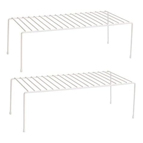 Lonian Kitchen Cupboard Organiser, Home and Kitchen Storage Shelf Wire Rack Made of Metal for Kitchen Cabinets, Counter-Tops, Pantries, Food and Utensils - White (Pack of 2) Cover