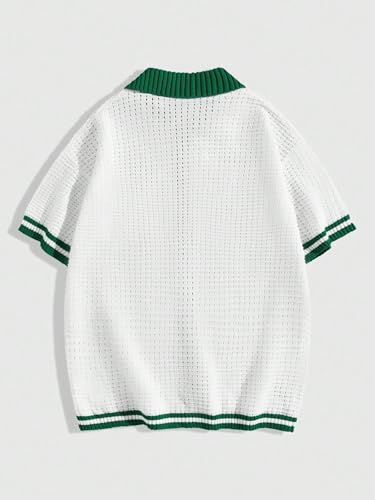 men's pullover sweaters Casual Green Striped Button-Down Knit Top2