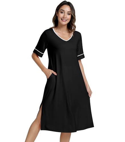 Image of NACHILA Bamboo Viscose Nightgowns for Women Cooling Night Gown with Pockets
