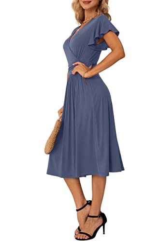 Image of GRECERELLE Spring Summer Dress for Women Casual Ruffle Short Sleeve Wrap V-Neck Dress