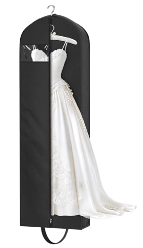 KEETDY 72' Wedding Dress Garment Bag for Travel with 4' Gusseted Long Hanging Dress Bags for Gowns for Women Garment Cover Clothes Storage for Closet, Black
