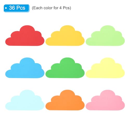 PATIKIL 4,2x6,1 Ausschnitte aus Papier, 36 Stück Wolken in verschiedenen Farben für Pinnwandkunst, Büro, Klassenzimmer, Party, Frühlings-DIY-Basteldekoration, bunt