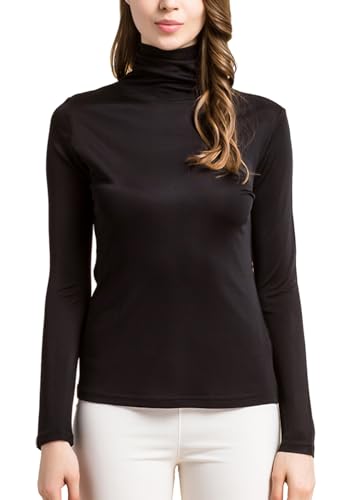 Silk Tops Turtleneck Long Sleeve Silk T Shirt Ultra Soft Thermal Layer Tops Slim High Neck Blouse