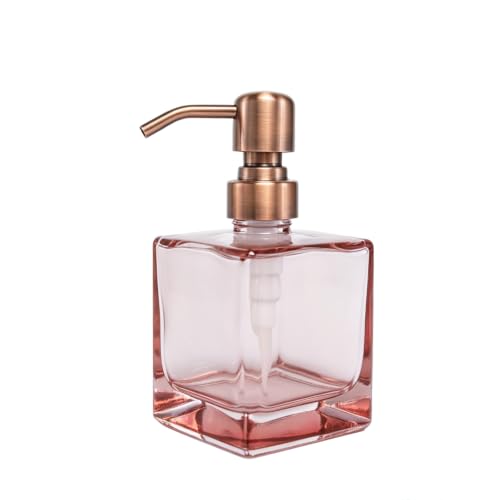 Image of Square Soap Dispenser Glass Blush Pink and Brushed Copper, 8.4oz