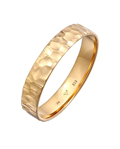 Kuzzoi Anillo para hombre (4 mm) hecho a mano, de plata de ley 925 chapada en oro, anillo de compromiso, anillo de amistad, anillo de compromiso de oro martillado