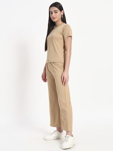 Image of Vogaan Women's Summer 2 Piece Co-Ord Set for Women Casual Short Sleeve Crop Top Wide Leg Sweat Pants for Travel Vacation Outfits Lounge Sets
