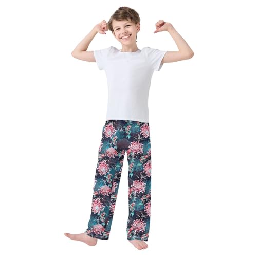 ZZXXB Fish and Chrysanthemums Boys Long Pants Soft Trousers Elastic Waist Kids Lounge Bottoms with Pockets S-XL2