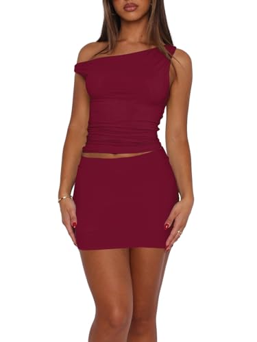 Image of Skirt Sets Women 2 Piece Outfits - Sexy Two Pc Off The Shoulder Tank Crop Top Bodycon Mini Skirts Suits Dresses