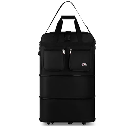 30''36''40''Rolling Wheeled Duffel Bag Suitcases with Wheels Expandable Foldable Luggage Bag Rolling Travel Bag Duffel Bag for Men Women#40-Black,40