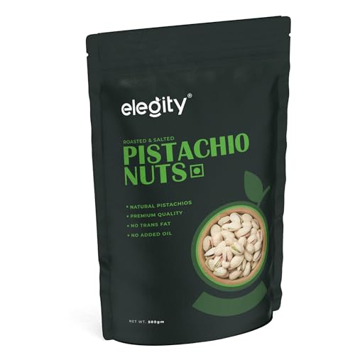 Image of Elegity California Salted Pistachio 500 gm | Namkeen Pista Dry Fruit | Crunchy, Tasty & Healthy | Rich in Fibre & Protein | No Added Preservatives & Colour in Nutritious Nuts